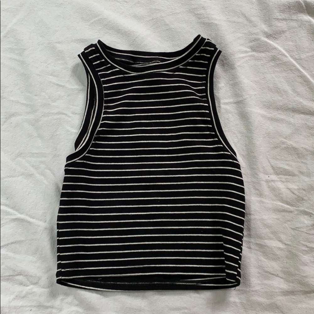 ROMWE racerback high neck crop top b&w stripe